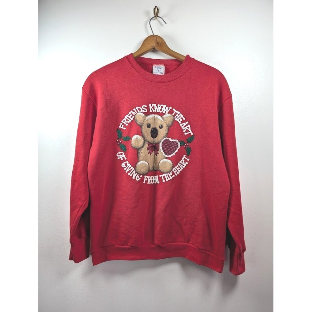 Vintage 90s Christmas Sweatshirt Size XL Friends Teddy Bear Holiday Love Novelty